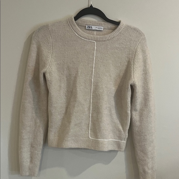 Zara Sweaters - Zara Off-White Crewneck Sweater with Contrast Piping